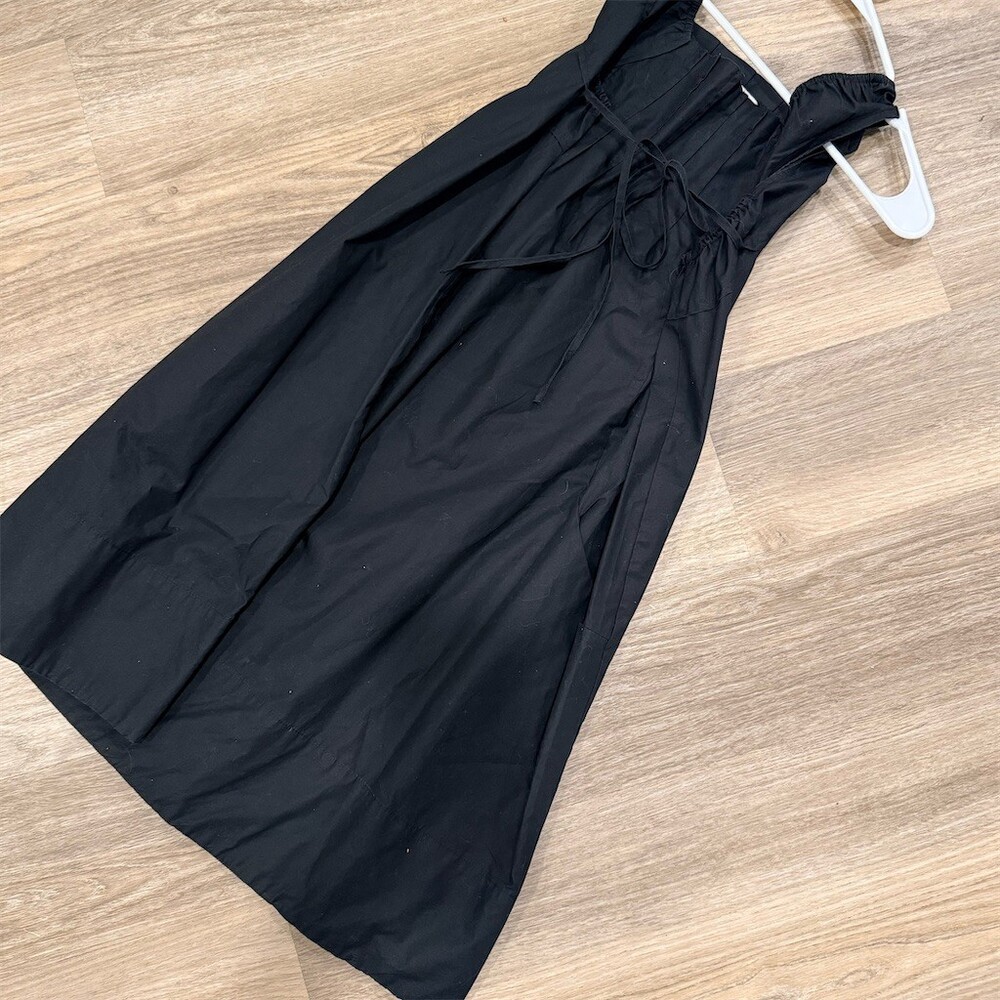 ZARA BASIC Maxi Dress Womens Size L Black Sleeveless Tie Straps Smocked